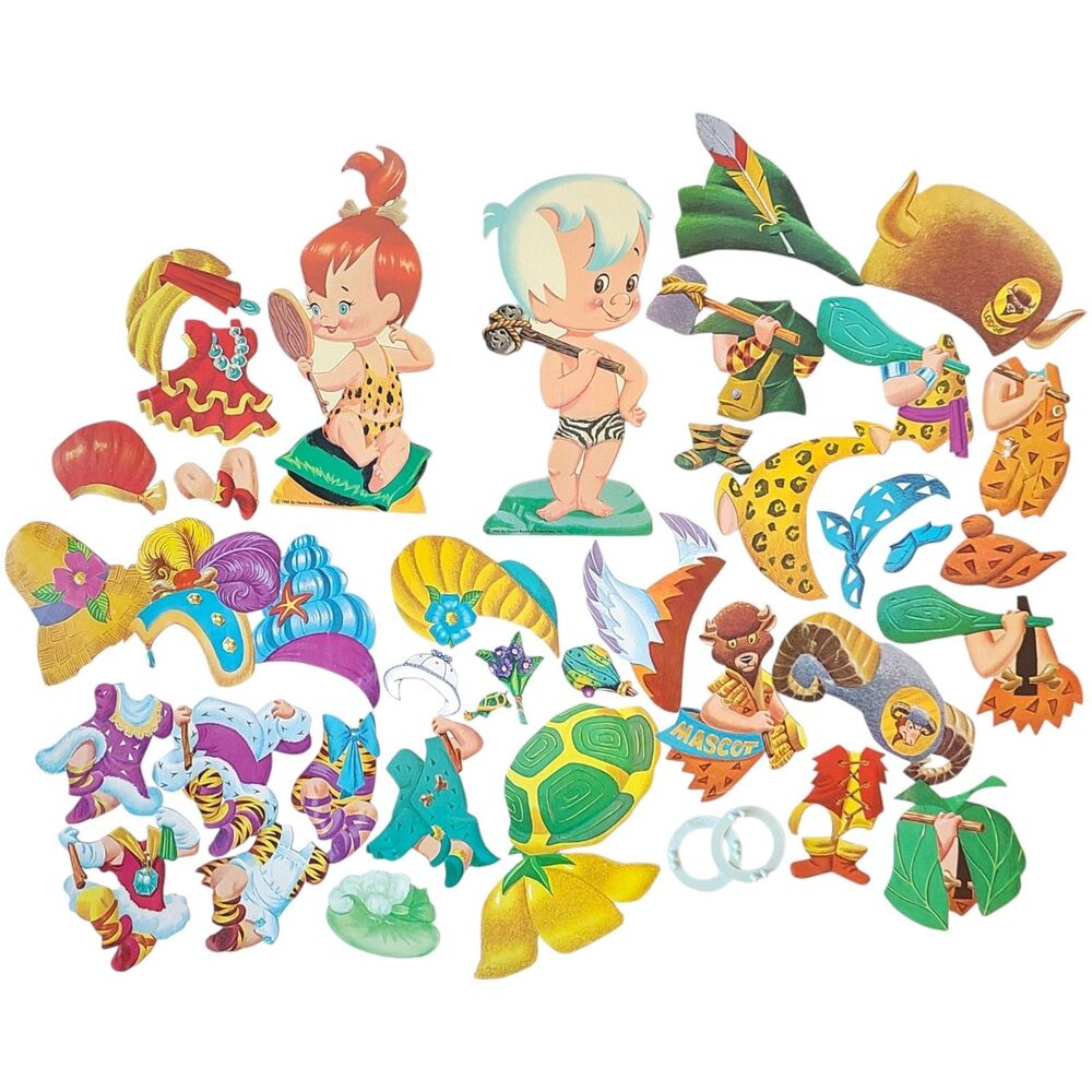 Vintage Flintstones Pebbles & Bamm Bamm Standing Figures Cut Out Paper Outfits
